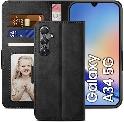 YATWIN Handyhülle Kompatibel mit Samsung Galaxy A34 5G Hülle, Klapphülle Samsung A34 Premium Leder Brieftasche Schutzhülle [Kartenfach] [Magnet] [Stand] Handytasche Case für Samsung A34, Schwarz