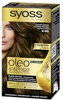 Syoss Oleo Intense - Tono 4-60 Castaño Dorado – Coloración permanente sin amoníaco – Resultados de peluquería – Cobertura profesional de canas