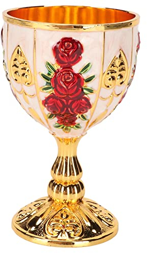 Copa de Cáliz de Oro de 4 Pulgadas, Copa de Chulo de Cáliz Dorado de Aleación de Zinc Alto, Diseño de Flores en Relieve Retro, Copa de Chulo Elegante para Barra de Banquete de (Flor roja sobre oro y