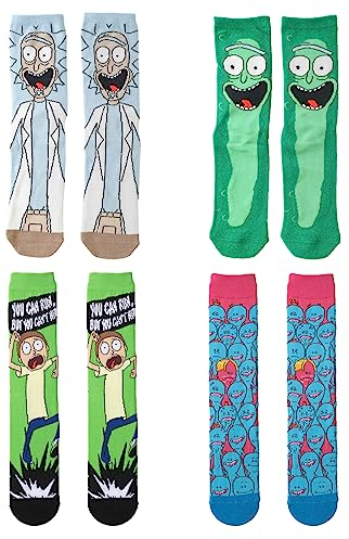 wopin 4 Stück RICK AND MORTY Herren Socken, Multipack Socken,Urban Eccentric Unisex RICK AND MORTY Geschenkset,Hochwertige Socken als Geschenk für Fans