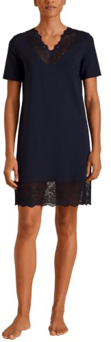 CALIDA Elegant Dreams Nachthemd Damen, spitzenverzierter V-Ausschnitt, weich und fließend Dark Lapis Blue 44-46