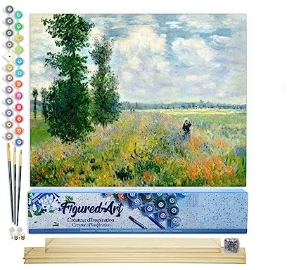 Figured'Art Peinture par Numéro Adulte Champ de Coquelicots - Activité Manuelle Kit de Loisir Créatif DIY Numéro d'Art Complet - 40x50cm avec châssis en bois à monter