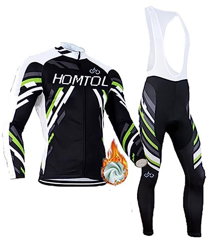 HOMTOL Herren Radsportanzüge mit Thermofleecefutter Langarm Winter Radtrikot Set Radfahren Kleidung Langärmeliges Fahrradtrikot Fahrradhose mit Sitzpolster + Gel Pad