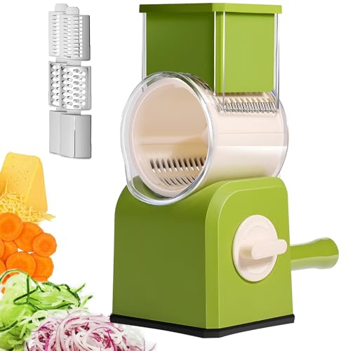ZSMJAER Cortador de Verdura Manual,Cortadora de Verduras,Cortadora de Frutas,Picadora de Verduras Manual Multifunción con 3 Cuchillas Giratorias de Acero Inoxidable Recambiables