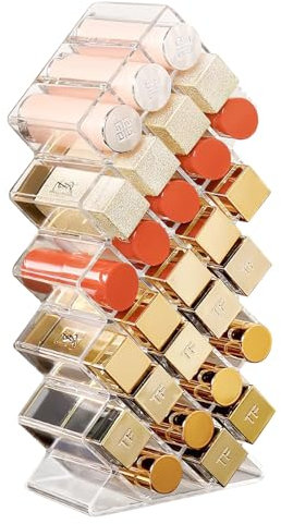 Vilike Lipstick Organiser, Clear Makeup Storage, 28 Slots Plastic Lipstick Holder, Acrylic Makeup Brushes Holder and Storage, Cosmetics Rack for Lipsticks Display and Storing