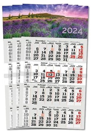 Primus Print 4-Monats Einblockkalender 2024 - Wandkalender - Monatskalender - Blockkalender - inklusive Feiertagen - verschiedene Motive (Lavendel - 3er Set)
