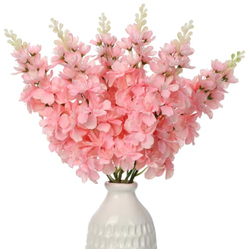 Briful 6er-Set Künstliche Rittersporn Delphinium Rosa Kunstblumen Wie Echt Dekoblumen Frühlingsblumen Kunstzweige für Home Frühling Dekoration