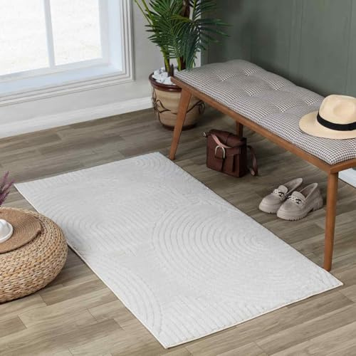 Livabliss Houston Outdoor wetterfest - In und Outdoor für Balkon 80x150 cm, Terrasse, Garten, Küche - e Boho Style für draußen - Weiß