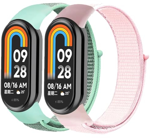 2 Stück Nylon Armband für Xiaomi Mi Band 9/Mi Band 8 Armband Damen Herren,Verstellbares Elastisch Uhrenarmband Geflochtenes Sportarmband Ersatz Armband für Xiaomi smart band 8/Xiaomi band 9 Armband