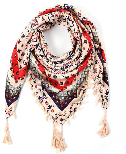 Nuofengkudu Schals Damen Umschlagtuch Retro Floral Ethno Drucken Große Platz Nacken Wärmer Schal mit Quaste Schalcape Wraps 110 * 110CM X-Farbe 46