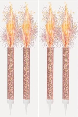 Ice Fountain Candles for Cakes, Cake Sparklers, Cake Toppers, Ideal for Christmas Decoration, Birthday Party, Decorations, and Other Special Occasions (4Pcs Rose Gold Fountain)