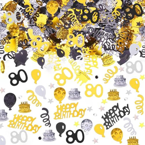 AIVEKE Konfetti 80. Geburtstag Deko - Happy Birthday Konfetti (Gold Schwarz) - Partydekoration Geburtstag Tischdeko Streudeko Geburtstag Deko Konfetti für Jubiläen, Geburtstage, Partys