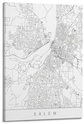 BPQN Minimalistisches Vintage-Karten-Poster, USA, Salem Massachusetts, dekoratives Gemälde, Leinwand-Kunstbild, 30 x 45 cm