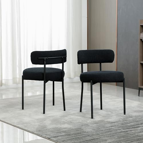 AISALL Esszimmerstühle 2er Set mit Rückenlehnen,Küchenstühle Gestell aus Schwarze Metall, Polsterstuhl Modern Retro Design Stühle, Stühle für Küche, Esszimmer, Schwarz
