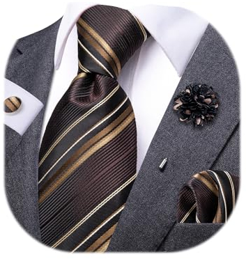 Dubulle Krawatten- und Anstecknadel für Herren, Paisleymuster, gestreift, Blumenmuster, Einstecktuch, Manschettenknöpfe, Hochzeit, Party, schwarz braun, Medium