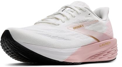 Brooks Women’s Launch 11 Neutral Running Shoe - White/Gold/Pink - 9 Medium