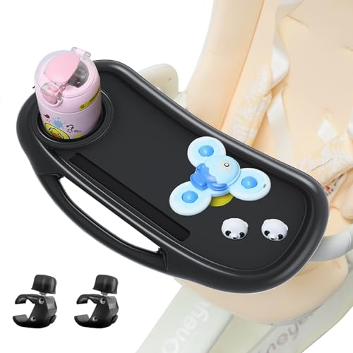 Pram Snack Tray with Cup Holder 3 in 1 Universal Food Tray Kids Removable Stroller Snacks Holder with Adjustable Buckle and Phone Holder Stroller for Pushchair