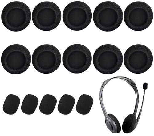 10 Pcs Headphone Covers and 5 Pcs Microphone Foam Covers, Washable and Stretchable, 5cm Replacement Headphone Pads Fit for Most Standard Size Office Headsets (Black)