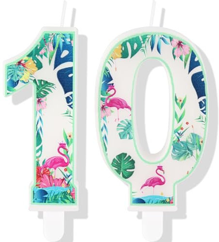 Flamingo-Kerzen zum 10. Geburtstag, Flamingo-Zahl 10, Kerzen für Kuchen, Hawaii-Kuchenaufsätze, Flamingo-Themen-Geburtstagstortendekorationen für Jungen, Mädchen, Kindergeburtstag, Hawaii-Partyzubehör