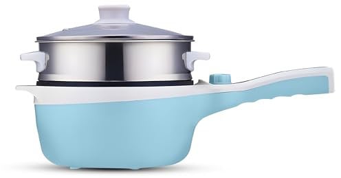 Electric Hot Pot with Steamer: 1.8L Capacity, Multi-Functionality, and Easy Cooking! (Blue)