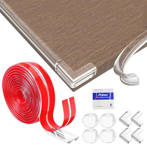 5M Child Proof Edge and Corner Protector Kit, Clear Furniture Edge Protector Strip with 4 Round & 4 L-Shaped Corner Guards, Adhesive Baby Proofing Edge Corner Guards, for Cabinets, Tables, Drawers