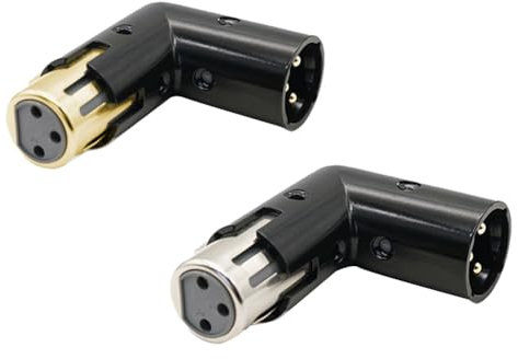 Feriany Lot de 2 adaptateurs audio XLR coudés 3 broches mâle vers XLR à angle droit (adaptateur XLR 90 degrés)