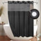 MEKOTRIN Rideaux de Douche sans Crochets - 74 x 71 inch Rideaux Douche Double Couche avec Doublure Imperméables et Tissu Gaufres, Rideaux Anti Moisissure, Motif Gaufré et Fenêtre en Maille(Noir)