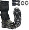 Bingyouth Grödel Steigeisen und Outdoor Gamaschen, Verdickte Steigeisen aus Edelstahl with Atmungsaktive Verstellbare Gamaschen für Damen Herren für Wandern Klettern Bergsteigen Schwarz-L