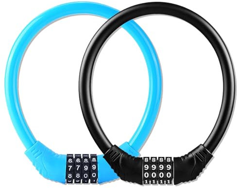 TYXHXTF 2PCS Bike Locks High Security, 4 Digit Codes Combination Bicycle Lock, Anti-Theft, Cycling Lock for Cycle, Electric Bike, Scooter, Motorcycle, Door (Black, Blue)
