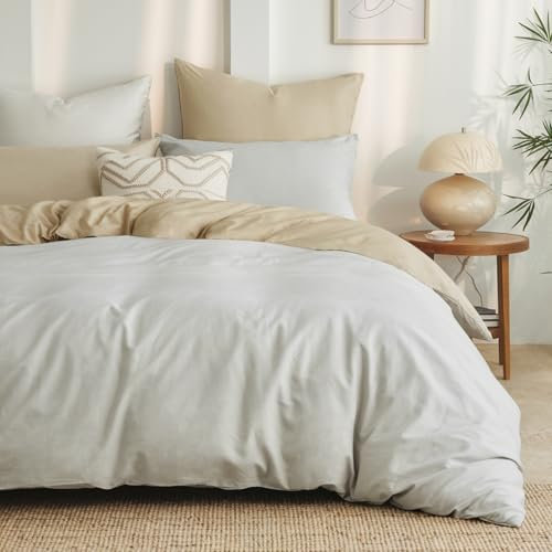 Aisbo Bettwäsche 220x240 Baumwolle Khaki Beige - Bettwäsche-Sets 220x240 cm Wendebettwäsche 3teilig mit 2 Kissenbezüge 80x80 cm, Baumwollbettwäsche Oeko-TEX Zweifarbiger Bettbezug mit Reißverschluss