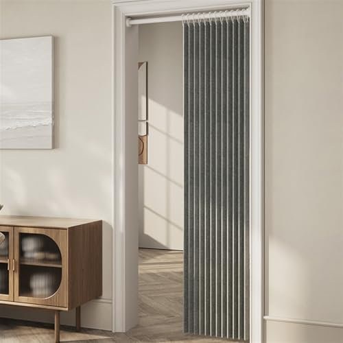 Momooda Türvorhang Blickdicht Magnetische Vorhänge, Raumteiler Faltvorhang für unsichtbare Türen, Thermo Türvorhang Kälteschutz, zum schieben, Wärmeisolierend, 280g/m², 1 Stück, Grau, 130x190cm