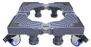 MOCUC Waschmaschinensockel Movable Refrigerator Floor Trolley Fridge Stand Washing Machine Holder 4 Strong Feet Mobile with Brake Double Wheel 500kg FüR Waschmaschine(Grey)