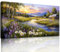 hyidecorart Bunte Blumen am Fluss Wandbilder Wohnzimmer 50x100 cm, Leinwand Bild Natur Landschaft, Modern Wanddeko Aesthetic Schlafzimmer Badezimmer Büro Zimmer Esszimmer Flur Küche