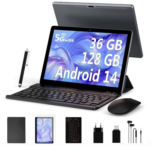LEVIRTU 10 Pollici Android 14 Tablet in Offerta Octa-Core 2.0 GHz, 5GWiFi 6, 36GB RAM+128GB ROM(TF 1TB), 8000mAh, Dual Camera, Bluetooth 5.0, Tablet con Tastiera,Penna,Mouse-Grigio