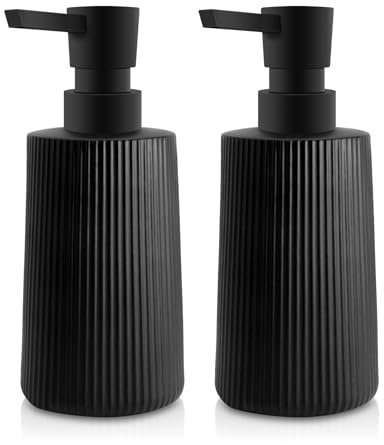 Mamiddle Moderne Seifenspender Set Glas Spülmittelspender Schwarz 250ml Seifenspender Bad für Badezimmer, Arbeitsplatte, Küche, Soap Dispenser mit Pumpspender (Schwarz 2 Stück)