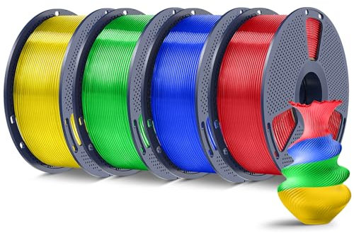 SUNLU 4KG PLA+ Filament, PLA Plus 3D Drucker Filament 1.75mm ±0.02mm, Bessere Zähigkeit, 1kg per Spool, 4 Packs, Transparentrot+Transparentblau+Transparentgrün+Transparentgelb