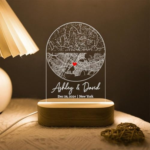 Luce notturna con mappa stellare personalizzata, mappa personalizzata con coordinate per data, luce notturna, regalo per lui e lei, regali di laurea per anniversario, segni decorativi e placche (7