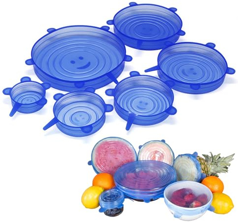 6 Stück Silikondeckel Dehnbar,Deckel für Dosen,Joghurt Deckel,Silikondeckel Joghurtbecher,Silikon Deckeluniversal Dehnbar in 6 Größe,Silikon Dosendeckel,Getränkedosen Verschluss,Lid Schüsseln,Becher