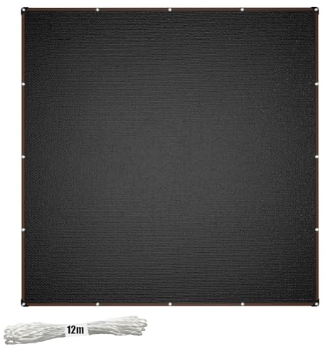 PEILU Garten Sonnensegel 4x4m Quadrat Segeltuch mit Ösen & 12m Befestigungsseile Windabweisend Schattiernetz aus 150g/m² HDPE UV-Schutz Schattenspender für Terasse Balkon Pool