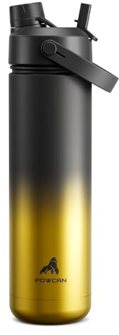 POWCAN Botella de agua térmica con pajita y boquilla 2 en 1, 26 onzas mantiene el frío 24 horas, a prueba de fugas, se adapta al portavasos del coche, botella de acero inoxidable (King)