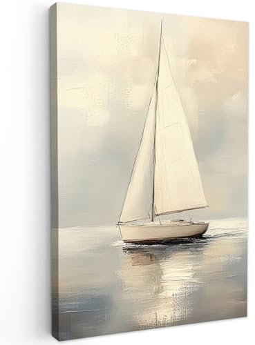 MuchoWow© Bilder Klein 20x30 cm Mini Wohnzimmer Deko Modern Wandbild Kunstdruck auf Leinwand Bild Schlafzimmer über Bett Room Decor Geschenke Segelschiff - Meer - Bewölkt