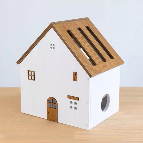 WiFi Router Storage Box, Wooden Cable Management Hider, House-Shaped Modem Cover for Organized Power Strips, Assembly Required