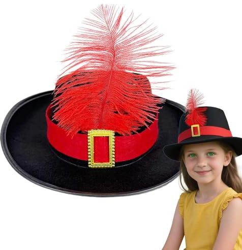 Zwpontia Musketier-Hut für Kinder, Cosplay-Hut mit Schärpe und leichter Kopfbedeckung, Kopfbedeckung für Urlaub, Verkleidung, Karneval