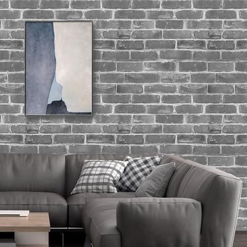 Trafagala Grey Black Brick Wallpaper Vintage Gothic Fake Brick Wallpaper 3D Effect for Living Room Fireplace Feature Wall Bedroom Ceilings Cream Kitchen