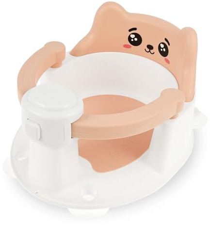Baby Bath Seat 6 Months Plus Toddler Bath Chair with Suction Cup and Drainage Hole Toddler & Newborn Sit up Baths Chair Child Baths Support Seat One-Touch Button for Easy Armrest Opening(Pink)