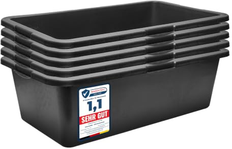 Garronda Mörtelwanne 5 Pack 40 L Mörtelkübel Baueimer Maurerkübel GD-0169 | Rechteckig, aus recyceltem PE, mit Füllstandsskala, verstärktem Boden und Rand sowie geformten Griffen für Bau und Garten