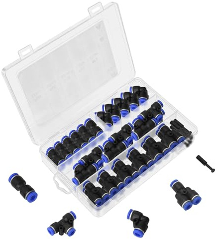 Asaiy 60 Stück 6mm Pneumatik Steckverbinder Kit - Gerade/Winkel/T/Splitter Anschluss, Werkzeuglose Push-In Montage, Leckagesicher für PU/Nylon/PE Rohr, Luftleitung Armaturen mit Aufbewahrungsbox