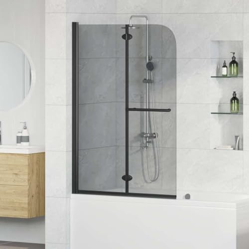 Pare Baignoire, Paroi de Douche Paroi de Baignoire Noir 120 x 140 cm Verre ESG et aluminium