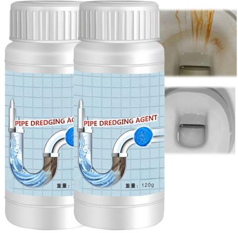 2PCS Powerful Drain Unblocker Powder,Foaming Drain Cleaner,Heavy Duty Sink & Toilet Unblocker Liquid for Kitchen Sink,Shower,Bathroom Drain,Effective Cleaning & Deodorization,120g*2