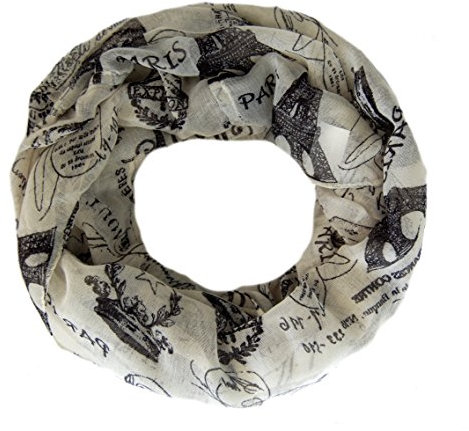 azzesso Loop Schal Aylin, Motiv Paris, großes Damen Schlauchtuch in creme schwarz